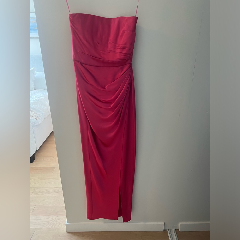 Sau Lee Pink Ruched Strapless Gown for Wedding Guest